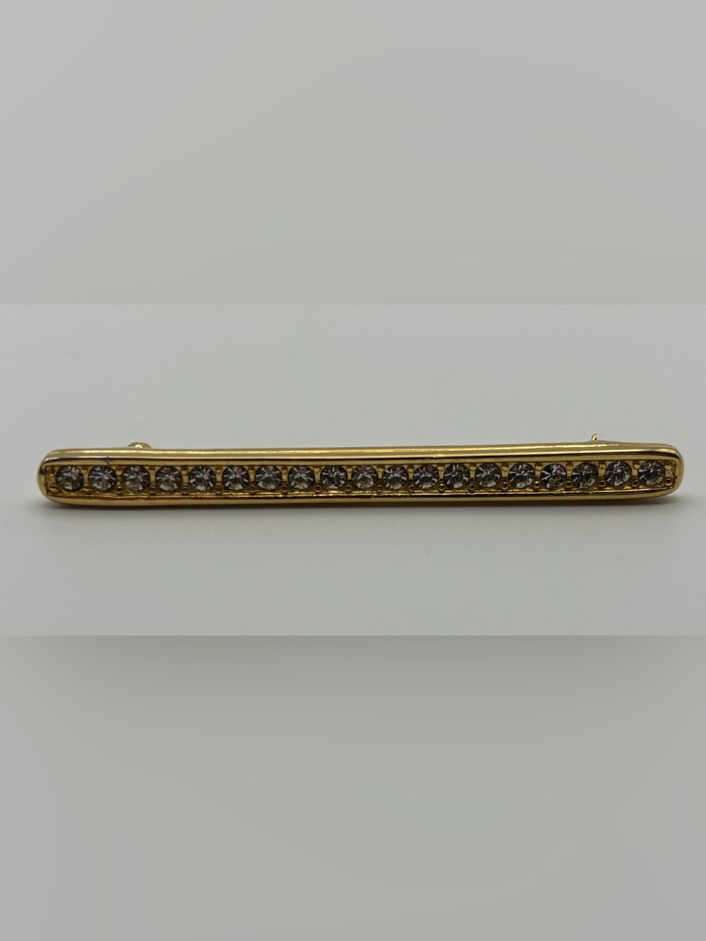 Vintage Liz Claiborne Gold Tone Bar Pin Rhinestone Brooch